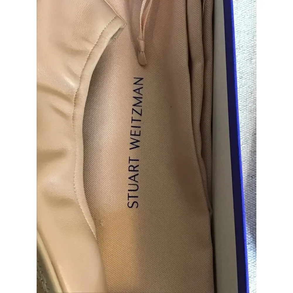 Stuart Weitzman nude leather ballet flats square toe ruched elastic detail 9.5